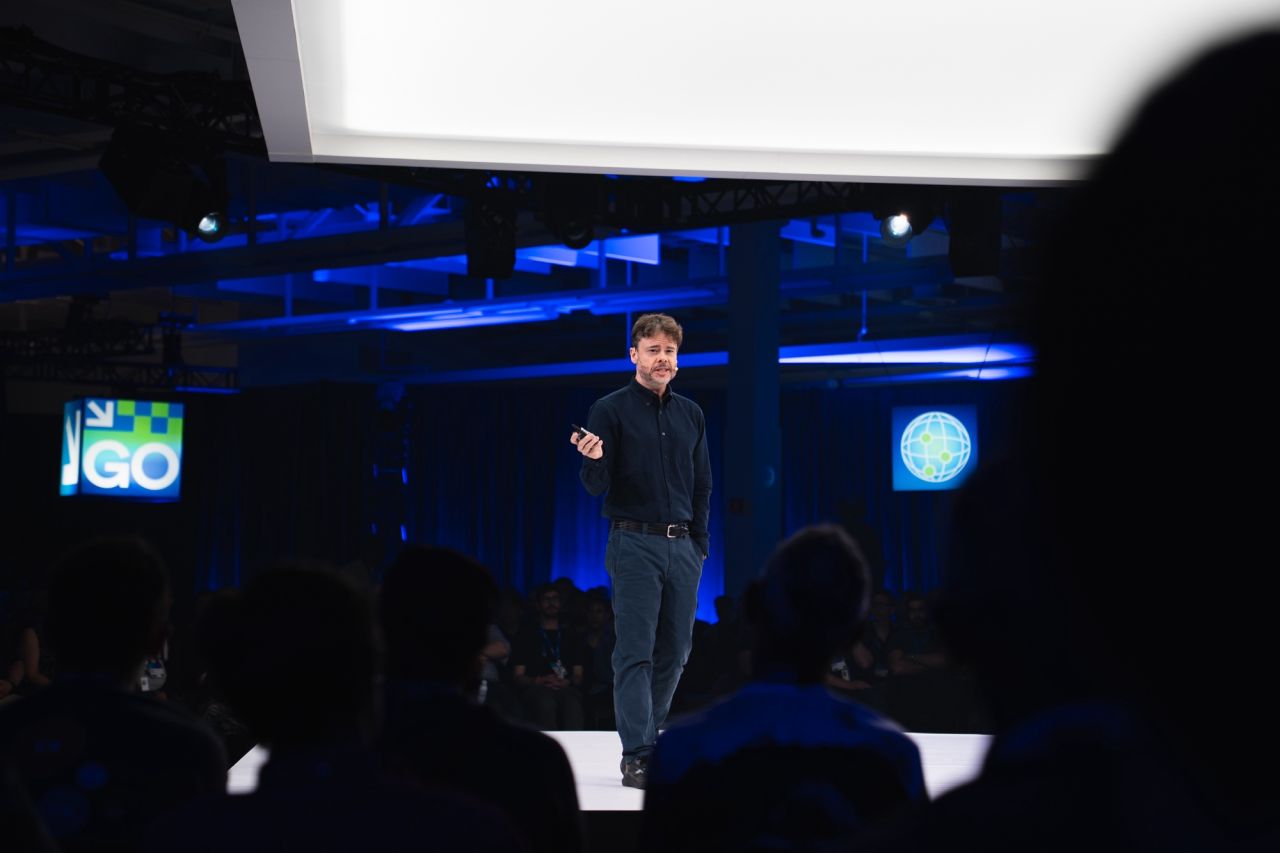 Steve Yegge delivering the plenary keynote at Genetec's ElevateDev'26 developer conference — Montreal, June 11, 2026